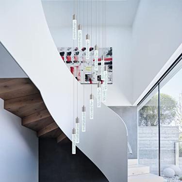 Imagem de Voerqi Lustre De Cristal Moderno Com 12 Luzes, Lustre Grande E Longo De 59 Polegadas Para Hall De Entrada, Luminária De Teto Alto, Iluminação Pendente Para Hall De Entrada, Interruptor Regulável De