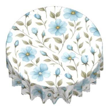Imagem de NeuKim Toalha de mesa redonda com botão floral azul de 152 cm, impermeável, impermeável, à prova de derramamento, toalha de mesa decorativa para cozinha, mesa de jantar, festa, piquenique
