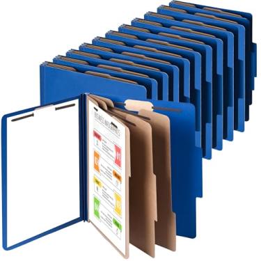 Imagem de Cesil Pastas de arquivo de classificação Pressboard, 12 peças, 2 divisórias, pastas de arquivo azuis, tamanho carta com fecho de 2 pinos, organizador de arquivos de escritório resistente para