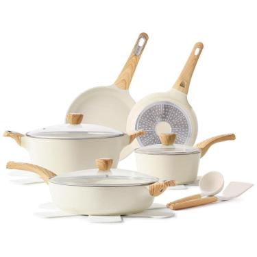 Imagem de Jogo de Panelas de Cerâmica SENSARTE, 14 Peças Antiaderente Indução, Branco Cerâmico Livre de Substâncias Tóxicas