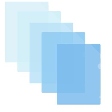 Imagem de BAYTORY Pacote com 5 pastas de arquivo de plástico tipo L, mangas de plástico gradiente para tamanho carta 28 x 20 cm, protetores de folha de papel para documentos, escritório, escola (azul)