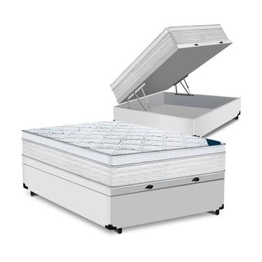 Imagem de Cama Box Baú Casal Tecido Sintético Branco Com Colchão Toronto Molas Ensacadas Branco D33