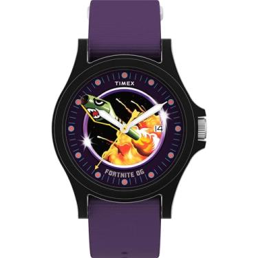 Imagem de Timex Relógio masculino Fortnite Acadia 40 mm - pulseira roxa mostrador roxo caixa preta