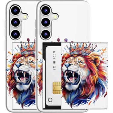 Imagem de MUQR Capa compatível com Samsung Galaxy S23+ Plus com suporte de cartão fofo - Capa tipo carteira robusta com design Kawaii, proteção contra quedas de grau militar para mulheres (Leão branco rugindo)