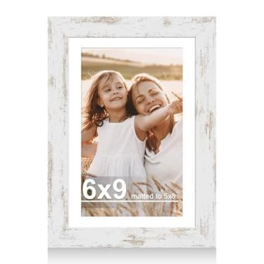 Imagem de Hongkee Porta-retrato de 15 x 23 cm com vidro, exiba imagens 12 x 22 com tapete ou 15 x 23 sem tapete - moldura de madeira para fotos 15 x 23 cm (branco envelhecido, 1 pacote)