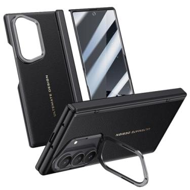 Imagem de LYJSMGZ Capa com suporte de câmera para Samsung Galaxy Z Fold 7, capa protetora de tela transparente com dobradiça automática, capa fina de couro vegano, preta, dobra 7