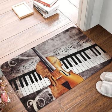 Imagem de KKLWEGU Tapete de flanela para piano violino notas musicais 40,6 cm x 61 cm antiderrapante macio bem-vindo tapete de banho lavável absorvente tapete de chão tapete de chão tapete de chão para cozinha