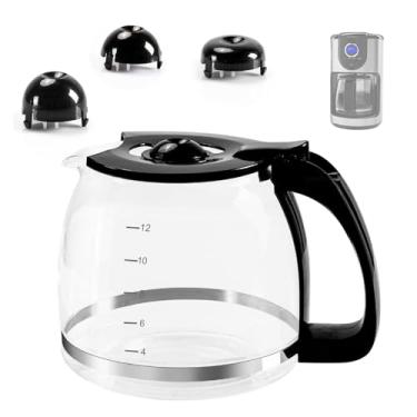 Imagem de Jarra de vidro de substituição para 12 xícaras para Mr Coffee, Black & Decker, Hamilton Beach, KitchenAid, cafeteira universal, 12 xícaras - cafeteira de 1,8 l com alça e 3 tampas de encaixe em
