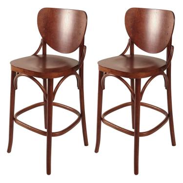 Imagem de Kit 2 Banqueta de Madeira Clássica Eduarda com Encosto Curvado Pinhão