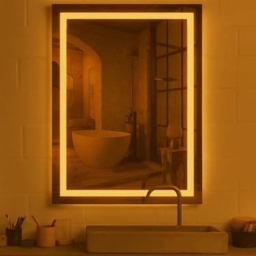 Imagem de Espelho Retangular 90x70 Cm Jateado Led Com Touch Premium(Quente-Vertical)