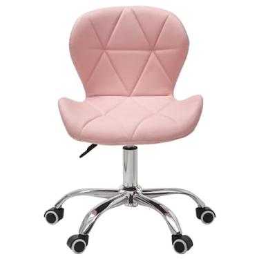 Imagem de Cadeira Giratória Estofada, Design Slim, Base Cromada com Rodízios, Rosa