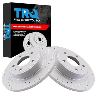 Imagem de TRQ Conjunto de rotores de freio traseiro de desempenho premium G-Coated Slotted X Drilled Compatível com 2016-2019 Buick Cascada 2012-2017 Verano 2014-2016 Cadillac ELR 2013-2015 Chevrolet Cruze