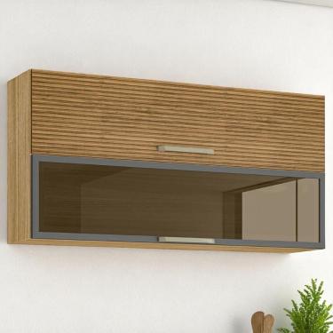 Imagem de Armário 2 Basculante C/ Vidro 120 Cm Lapis Freijó Ripado Gris