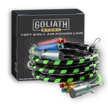Imagem de Goliath Steel 4,6 m 3 em 1 ABS e mangueira de linha de ar elétrica - Embrulhada - Cabo elétrico de 7 vias para semi caminhão, reboque e trator, 4,5 m