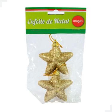 Imagem de Estrela Missanga Gold 7cm - 2 Peças Ideais para Decoração de Festas - 