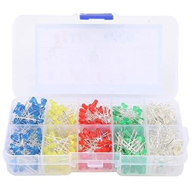 Imagem de 500 peças LED diodos emissores de luz lâmpada redondas lâmpadas kits sortidos caixa diy peças eletrônicas 5 cores (branco/vermelho/amarelo/verde/azul) 3mm f3 (5 cores x 100 peças)