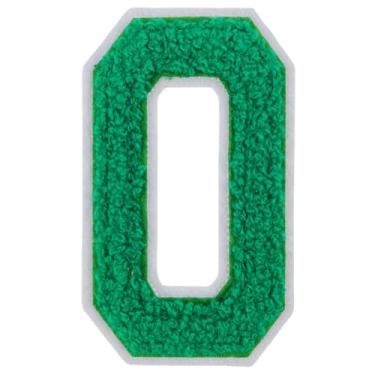 Imagem de 1 peça de adesivos de números de chenille verde de 10 cm, adesivos de ferro para chapéus, bolsas, mochilas, jeans, par com letras universitárias grandes iniciais, acessórios DIY (verde 0)