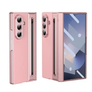 Imagem de CMYFUTNG Capa para Samsung Galaxy Z Fold 7 com caneta de escrita compacta integrada, textura de couro, proteção de dobradiça, carregamento sem fio, capa de telefone fina S Pen rosa 23-Z Fold7-03