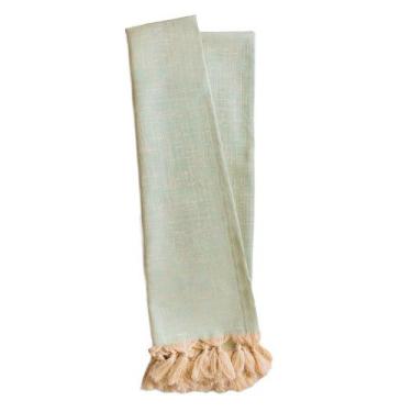 Imagem de Manta para Sofá em Tecido Jacquard Falso Liso Dourado e Turquesa - Jac