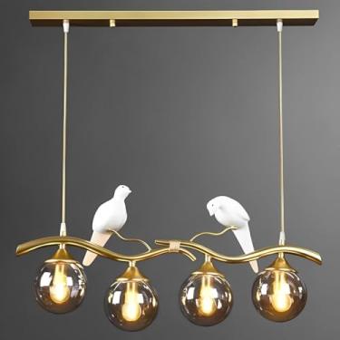 Imagem de Lustre De Bolha De 4 Luzes Lustre De Globo De Vidro De Meados Do Século Lustre De Design De Pássaro Criativo Lustre Linear Luz Pendente Moderna Para Sala De Estar Cozinha, Gold, Clear Glass