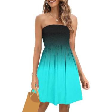 Imagem de Vestido Feminino Verão Smocked Strapless Vestidos Casual Beach Tube Top Vestido Saídas De Praia, Blue-a, XXL