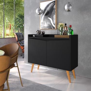 Imagem de Aparador Buffet Merlin Preto - 2 Portas Com Pés Retrô Em Mdf-mdp - Movelove Preto