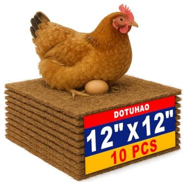 Imagem de DOTUHAO Almofadas de ninho de galinha, pacote com 10 - 30,5 cm x 30,5 cm almofadas de ninho para galinheiro, tapetes de cama de galinhas naturais de coqueiro, almofada de assentamento de galinhas