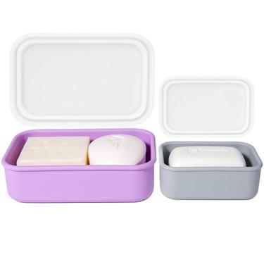 Imagem de MtBoi Estojo de sabão de viagem portátil à prova de vazamento, estojo de silicone para viagem, suporte de sabão compacto com camada de drenagem, suporte de sabão de viagem para acampamento, academia,