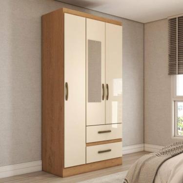 Imagem de Guarda-Roupa Solteiro Alohomora 3 Portas 2 Gavetas com Espelho Cinamomo/Off White - Panorama Móveis