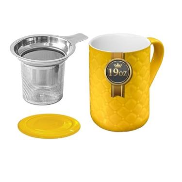 Imagem de Yachi Caneca de chá de cerâmica de 540 ml com infusor e tampa, folhas soltas, chá íngreme, seguro para micro-ondas e lava-louças para chá, café, leite, casa e escritório (xícara de chá de porcelana em