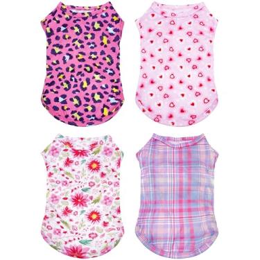 Imagem de PET SHOW Pacote com 4 camisetas para cães com estampa de osso de pata colete macio, leve, sem mangas, gatos, cachorrinhos, camiseta regata para cães pequenos, médios, branca, preta, rosa, azul (Médio,