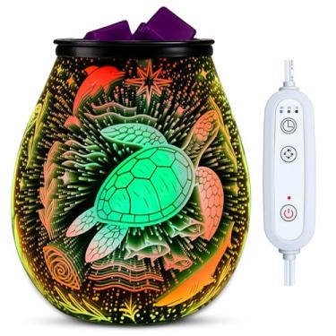 Imagem de Leyoue Aquecedor elétrico de cera derretimento de fogos de artifício de vidro 3D com placa de aquecimento PTC 7 cores de mudança de luz LED queimador de cera derretido aquecedor de fragrância para