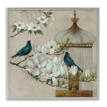Imagem de Stupell Industries Design de arte giclée emoldurado cinza floral Bluebird Menagerie por Elaine Vollherbst, 43 x 43 cm