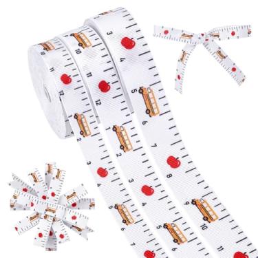 Imagem de PH PandaHall 3 rolos de 15 metros de fita de gorgorão de volta às aulas, tecido temático de ensino com régua, padrões de ônibus escolar, fitas para artesanato, laços de embrulho de presente