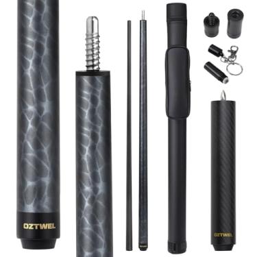 Imagem de Oztwel Taco de sinuca de fibra de carbono, taco de sinuca de ponta de 8 camadas de 12,4 mm, taco de sinuca profissional profissional afunilado para adultos com extensão e estojo de fibra de carbono