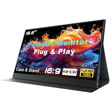Imagem de Monitor portátil para laptop, monitor portátil FHD de 15,6 polegadas 1080p FHD extensor de segunda tela com capa USB C HDMI suporte alto-falante para laptop, computador, Mac, telefone, PS5/4, Xbox