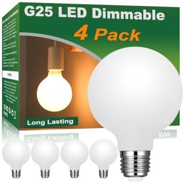 Imagem de Vinaco Globo de LED regulável G25 2700K branco quente, pacote com 4 lâmpadas de vaidade G25 450 LM, vidro opala fosco G 25 lâmpadas LED 6W equivalente a 60W 120V, lâmpada de LED E26 sem cintilação G