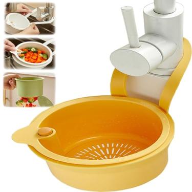 Imagem de Cesta de coador de pia de cozinha, cesta de filtro de pia autolimpante de uso geral - pressione as mãos livres para esvaziar, evita entupimentos e raspagem bagunçada (amarelo)