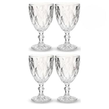 Imagem de Jogo de 6 Taças Diamante 330ml - Copo de Vidro Transparente com Bico de Jaca, Para Vinho e Bebidas (4Taças)