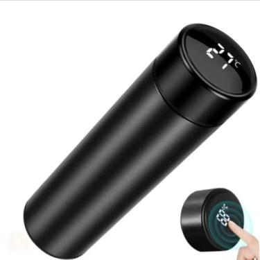 Imagem de Garrafa Térmica Inteligente com Display Digital LED, 500ml, Controle de Temperatura, Branco e Preto