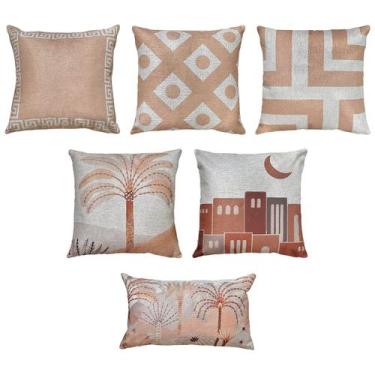 Imagem de Kit 6 Almofadas Linho Nobre Geometria Palma Rosê 45x45 30x50 - M3 Deco