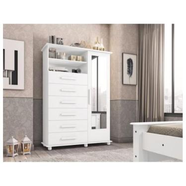 Imagem de Cômoda com Espelho 6 Gavetas 1 Porta Móveis Lanza Atenas, Branco