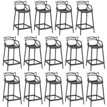 Imagem de Kit 14 Banquetas Média Allegra 66cm Design Cozinha/bancada - Preto