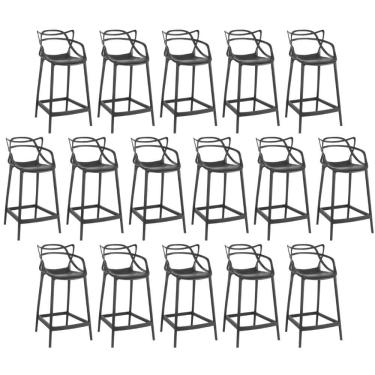 Imagem de Kit 16 Banquetas Média Allegra 66cm Design Cozinha/bancada - Preto