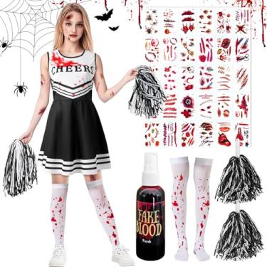 Imagem de DUOLAM Halloween Zombie Cheerleader Costume for Girls: Scary Bloody Fearleader Cosplay Outfit Horror Costumes for Party Dress Up (L)