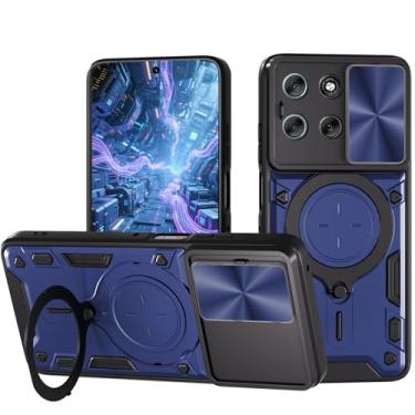 Imagem de Ysnzaq Capa de proteção para Motorola Moto G56, janela de pressão de lente, capa protetora à prova de choque de grau militar com suporte para Motorola Moto G56 CQ azul-marinho