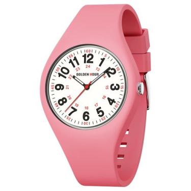 Imagem de Relógio esportivo impermeável Golden Hour, analógico, 40 mm, rosa