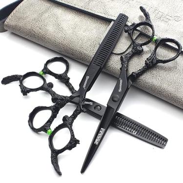 Imagem de SHARONDS Tesoura profissional de cabeleireiro para salão de beleza e corte de cabelo 440c tesoura de alta dureza (15 cm, 3 peças)