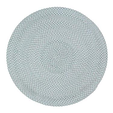 Imagem de Super Area Rugs Tapete trançado de algodão tricolor Farmhouse - azul-petróleo Buffalo Check Teal, branco, cinza, 1,2 m redondo