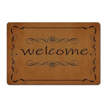 Imagem de ZQLFDGD Welcome Capachos engraçados tapete de porta de borracha antiderrapante tapetes de decoração de casa personalizados para uso externo/interno 60 cm (C) x 40 cm (L)